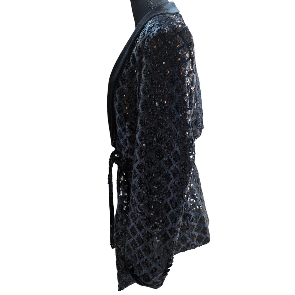 ASOS Design Suit Mens 38/31 Black Sequin Velvet Shawl Lapel Belted Luxury Disco - Picture 3 of 16